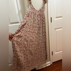 Grace Anthropologie Reds on ivory Floral full Dress EX guc